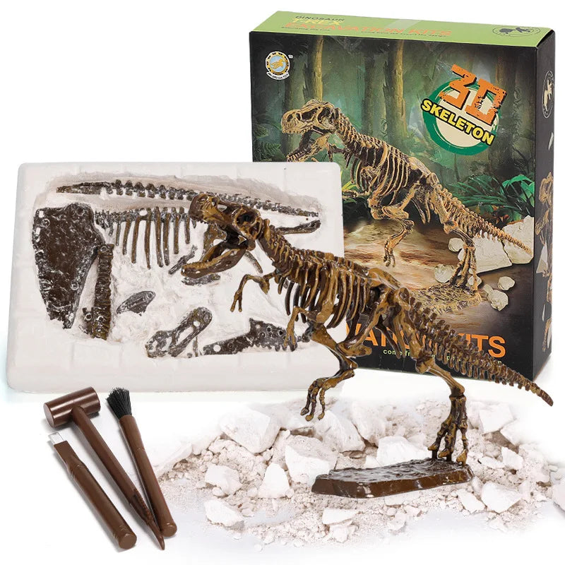 Complete kids' paleontology science kit with brushes, chisel, and dino skeleton model