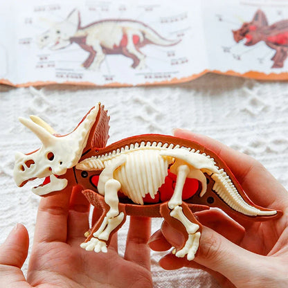 Dinosaur skeleton model assembled from a kids' fossil excavation educational play kit