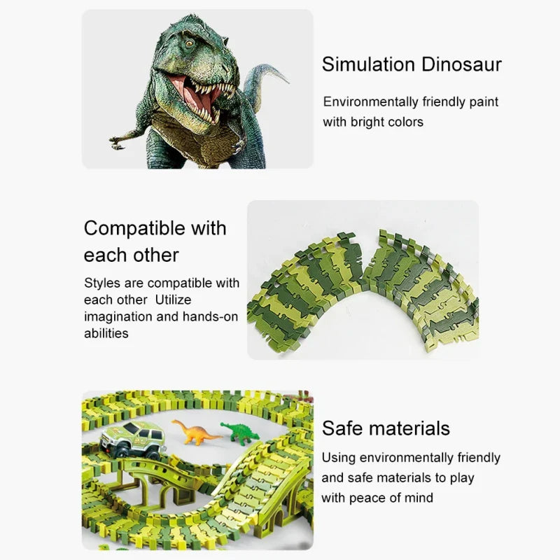 Dinosaur race track toy, a children's gift, with an exciting track layout, interactive elements, and toy vehicles