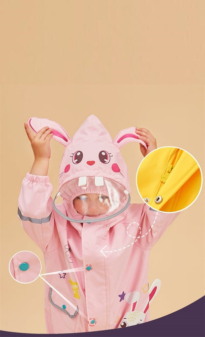 Yellow rabbit raincoat for kids, reflective and waterproof, ideal fall gear