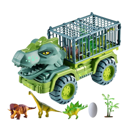 Action-packed dinosaur transport truck playset, a red truck with multiple dinosaur figures, ideal gift for kids.