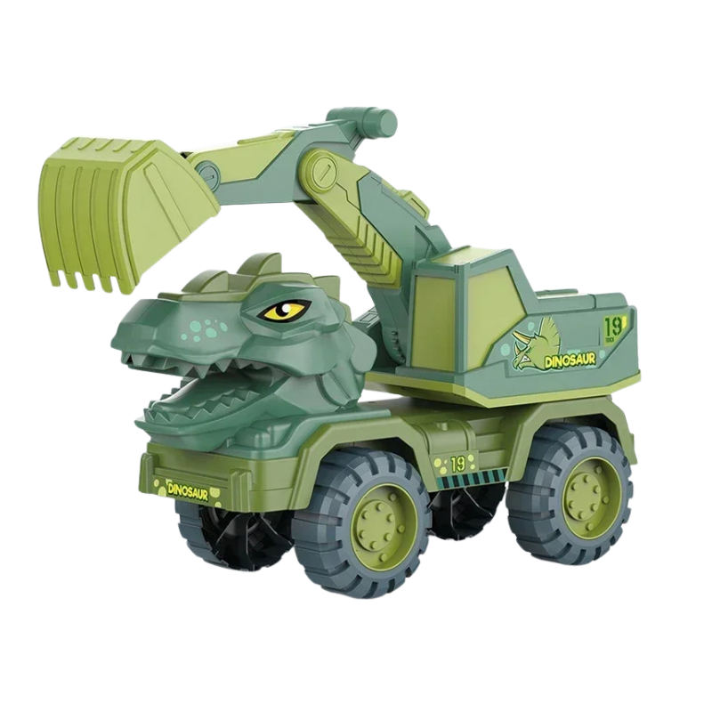 Imaginative play dinotruck playset, a yellow truck with various dinosaur toys, excellent for young children.
