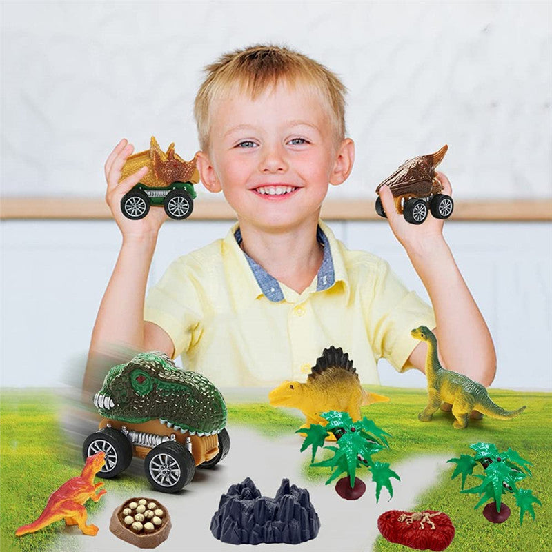 Durable dinosaur transport truck toy and dinosaur figures set for kids, enhancing motor skills and creativity.