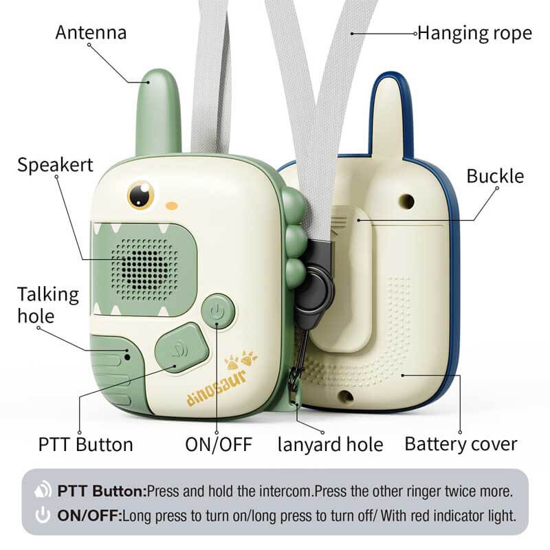 Two kids' walkie talkies, dinosaur and unicorn, for outdoor adventure