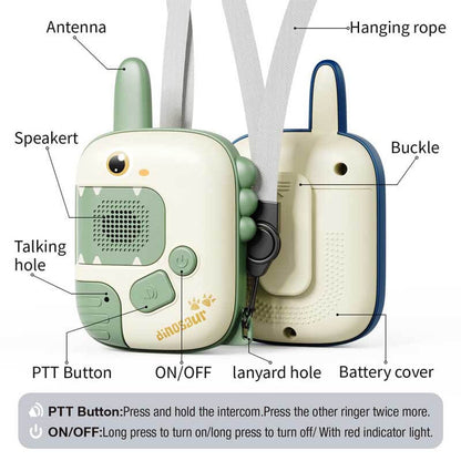 Two kids' walkie talkies, dinosaur and unicorn, for outdoor adventure