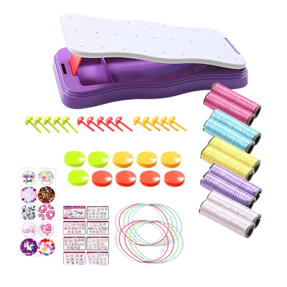 Assortment of vibrant beads and tools from the Kids Jewelry Making Kit, perfect for DIY bracelet gifts