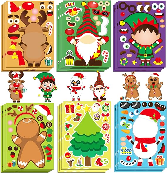 Kids' DIY Christmas Puzzle Sticker Set for holiday crafts, featuring Santa and Christmas tree