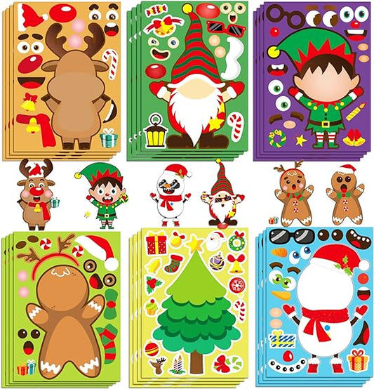 Kids' DIY Christmas Puzzle Sticker Set for holiday crafts, featuring Santa and Christmas tree