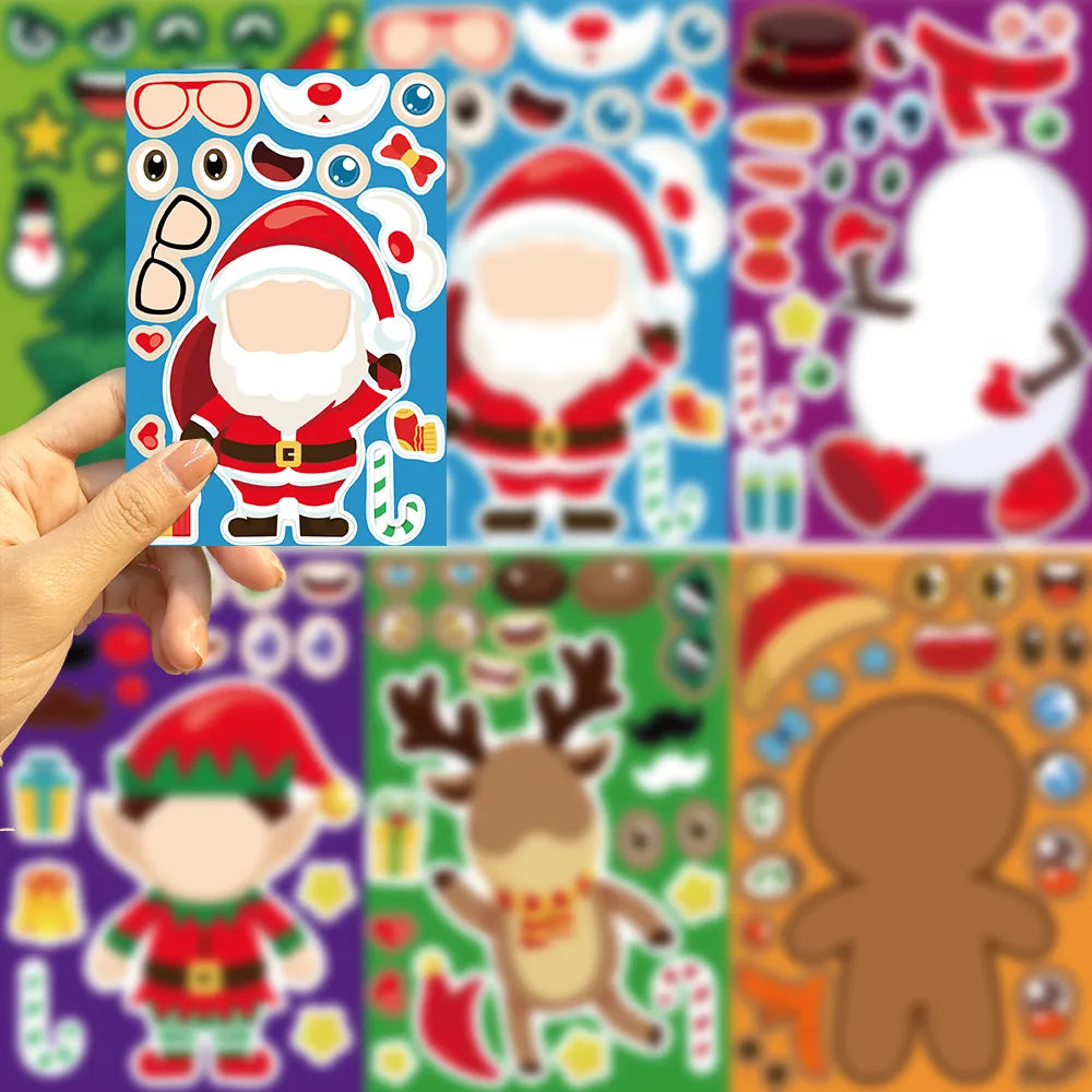 Santa Claus and Christmas tree puzzle stickers, a fun educational toy for kids' craft
