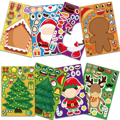 Crafting fun: Kids' holiday activity with Christmas tree and Santa puzzle stickers