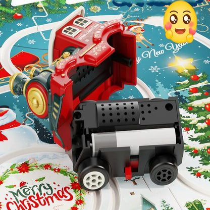 Holiday-themed building block train track puzzle, perfect for kids' educational family fun.
