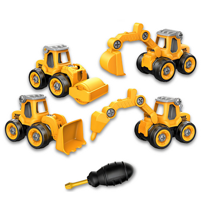 Kids DIY Construction Truck Toy Set, 4-pack, encourages building and motor skills, educational toddler play