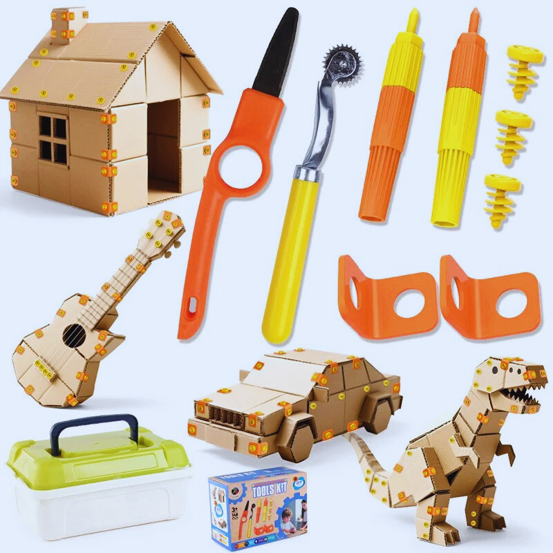Kids DIY craft & build toy set, educational cardboard building kit, enhances creative and imaginative play.