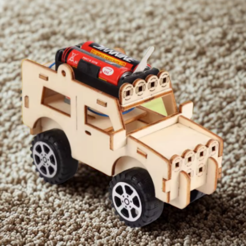 Kids DIY Electric Wooden Vehicle Building Kit, STEM toy for hands-on learning