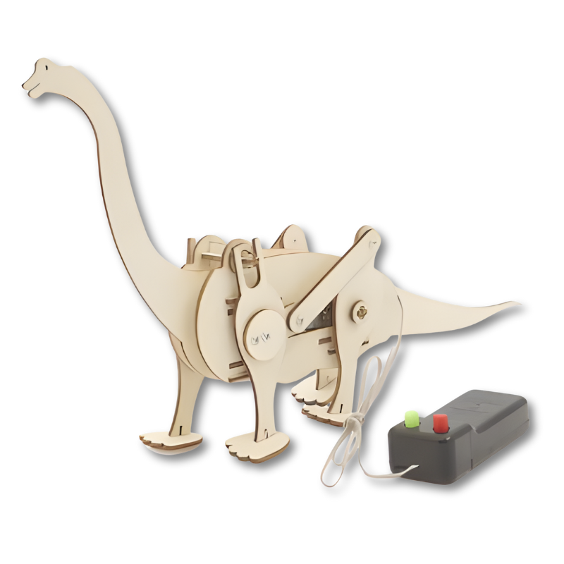 Completed wooden electric vehicle from a kids' DIY building kit, educational play