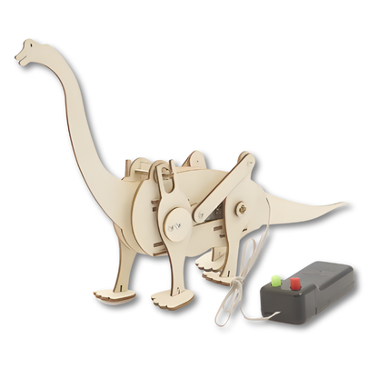 Completed wooden electric vehicle from a kids' DIY building kit, educational play