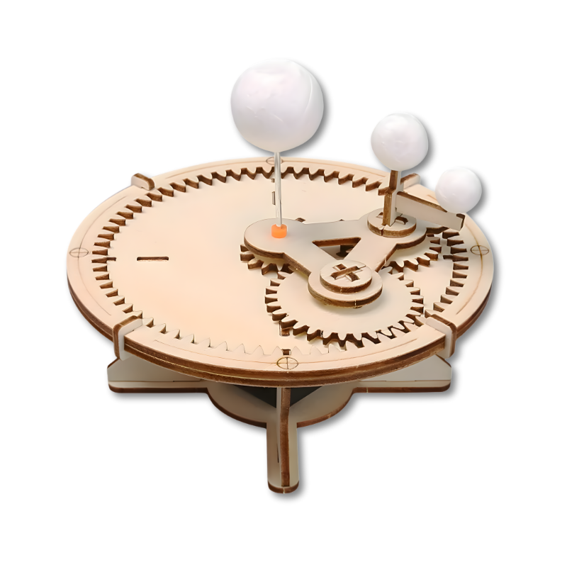 Detailed shot of gears and wires in a kids' DIY electric wooden vehicle, STEM toy