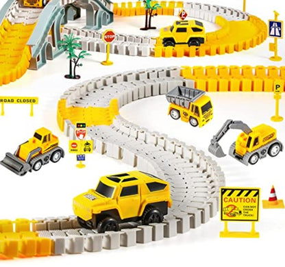 Kids' DIY Flexible Race Track Builder Set with colorful toy cars, promoting creative building