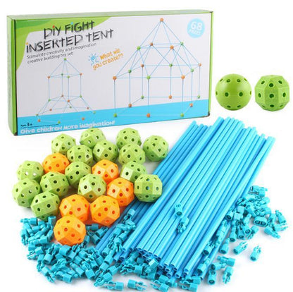 Creative play fort kit pieces, interlocking poles and spheres, perfect for kids activity and building set