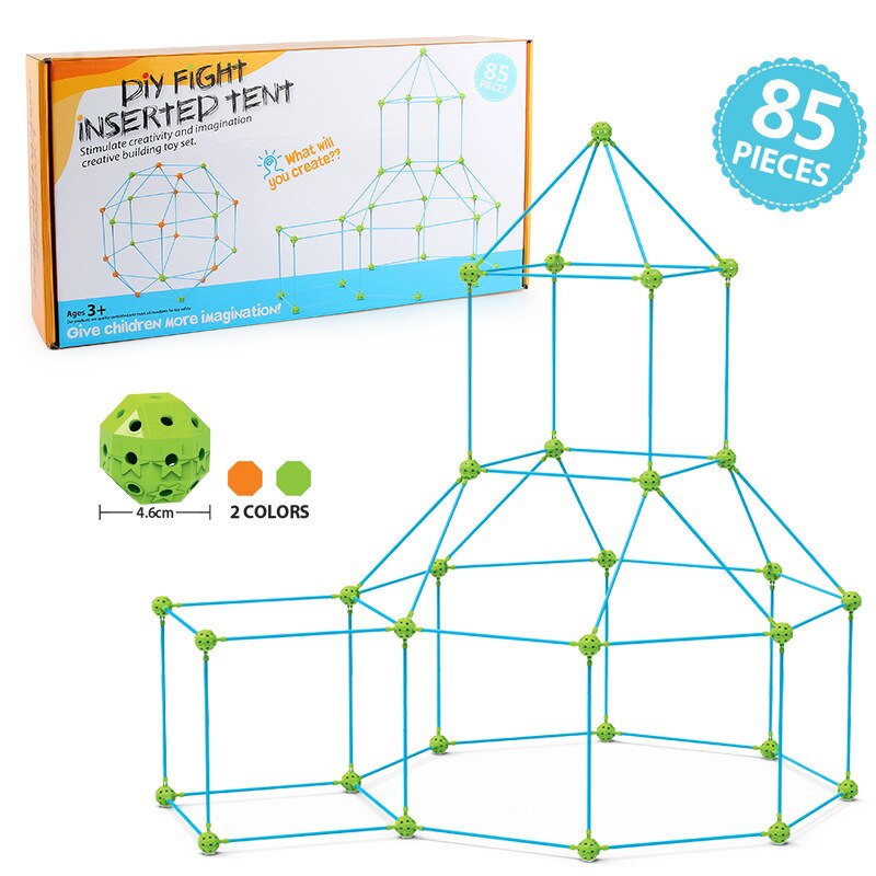 Fort building kit for kids featuring sturdy plastic poles & connectors, designed for easy assembly and disassembly