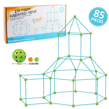 Fort building kit for kids featuring sturdy plastic poles & connectors, designed for easy assembly and disassembly
