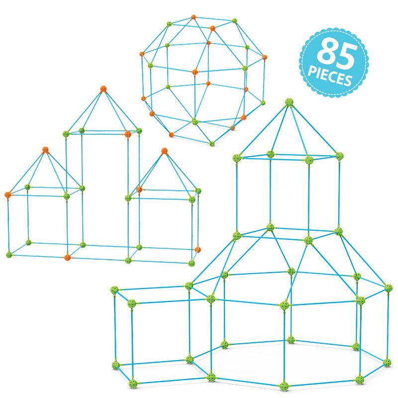Assortment of vibrant poles and sphere connectors from a kids DIY fort building kit, great gift for kids