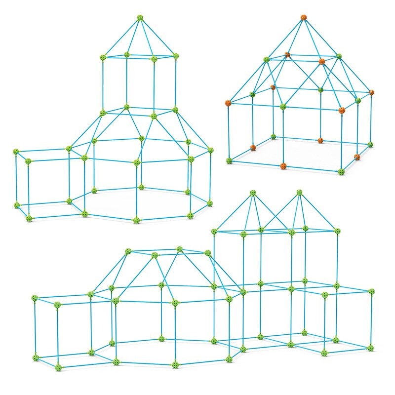 Two children collaborating to build a large fort with a DIY fort kit, promoting teamwork and outdoor play