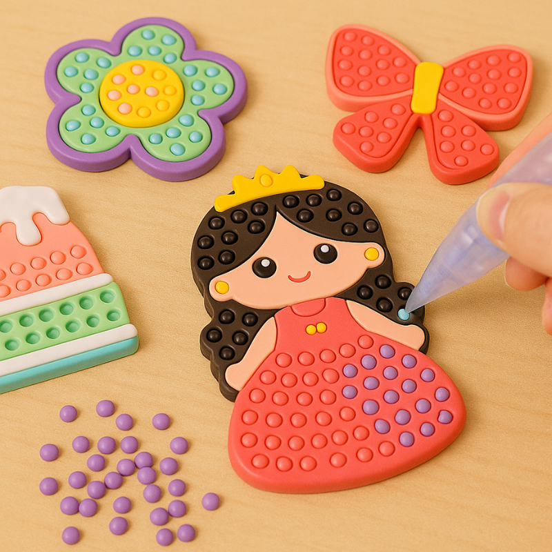 Kids' DIY Gem Art Kit with colorful gems, tray, and tools for creative play and motor skills.