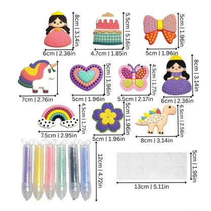 Child meticulously placing sparkling gems onto a pre-printed design from a Kids' DIY Gem Art Kit.