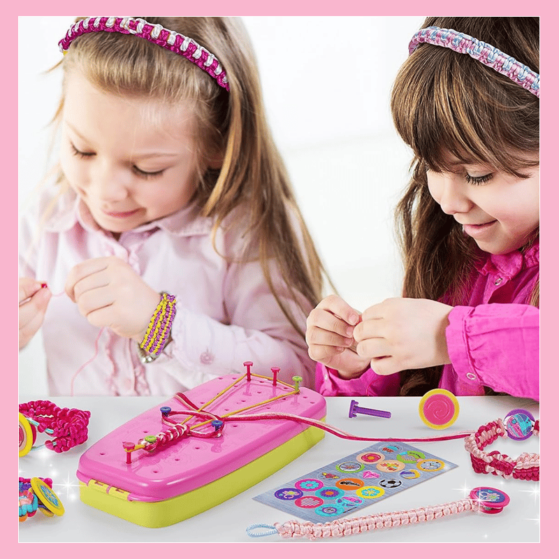 Gift-ready packaging of the Kids' DIY Knitting Bracelet Making Kit, ideal for a creative child's gift