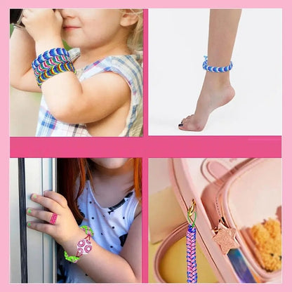 Detailed shot of the knitting loom included in the kids' craft kit, easy for small hands to use