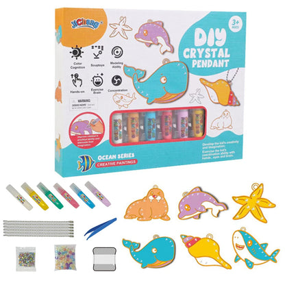 Educational toy: Kids learning fine motor skills while crafting DIY pendants