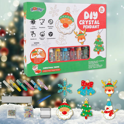 Kids' DIY pendant craft kit with colorful beads, molds, and tools for creative art projects