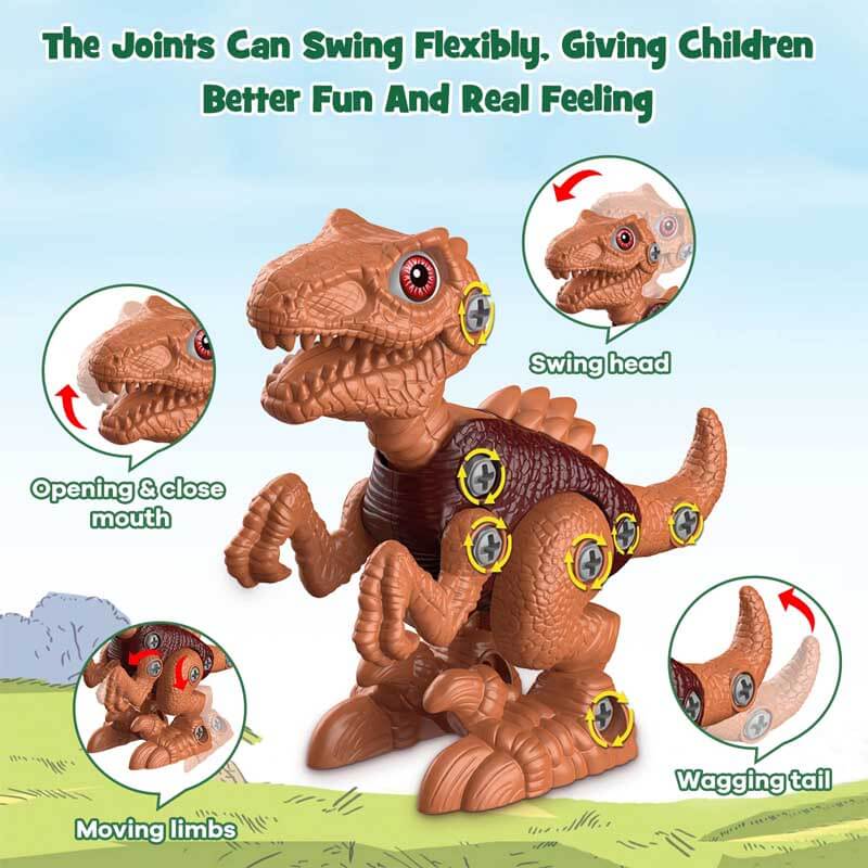 Tyrannosaurus Rex take apart dinosaur toy, educational STEM activity for kids, with toy screwdriver for assembly.