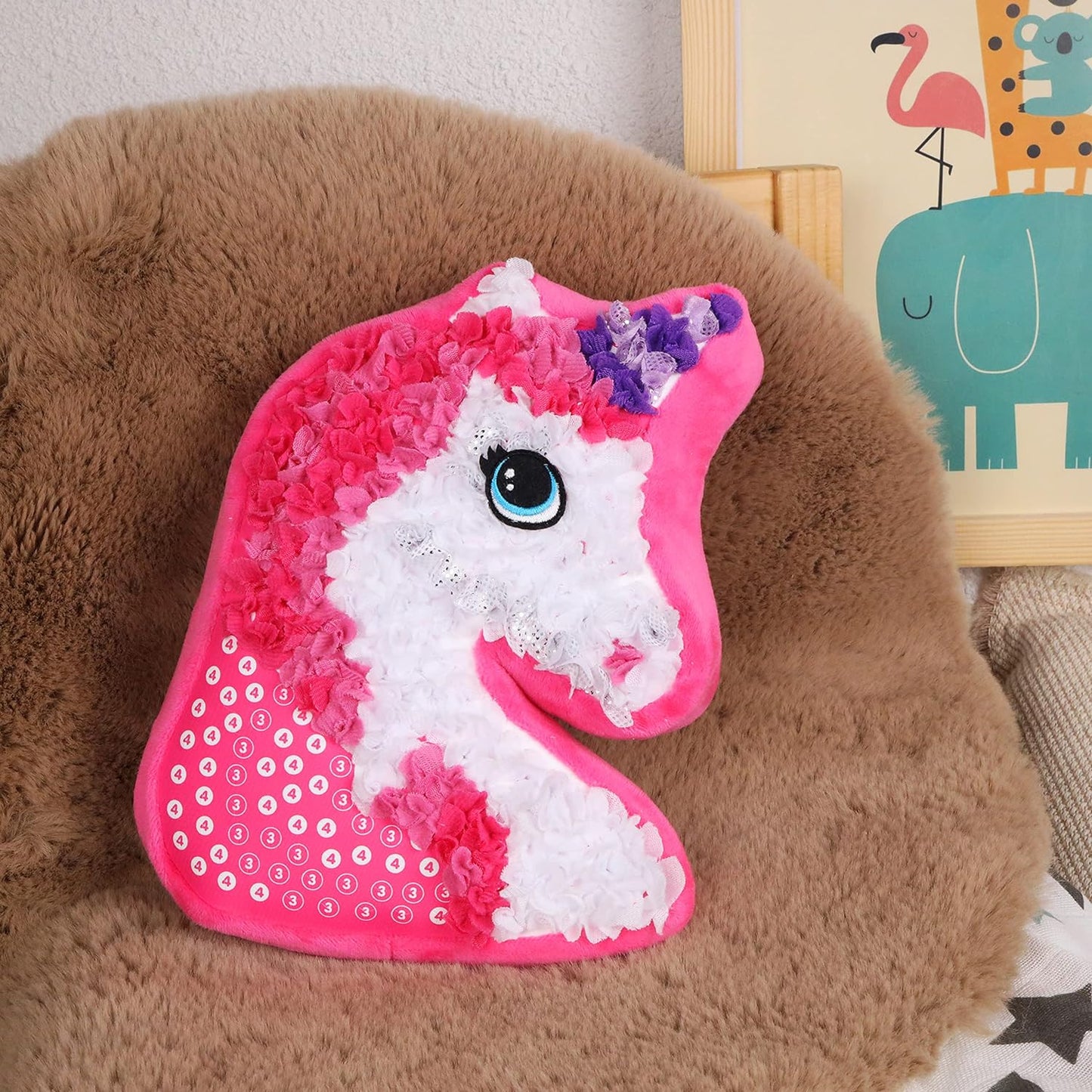 Educational kids' craft kit: DIY unicorn pillow, perfect for creative hands-on activity.