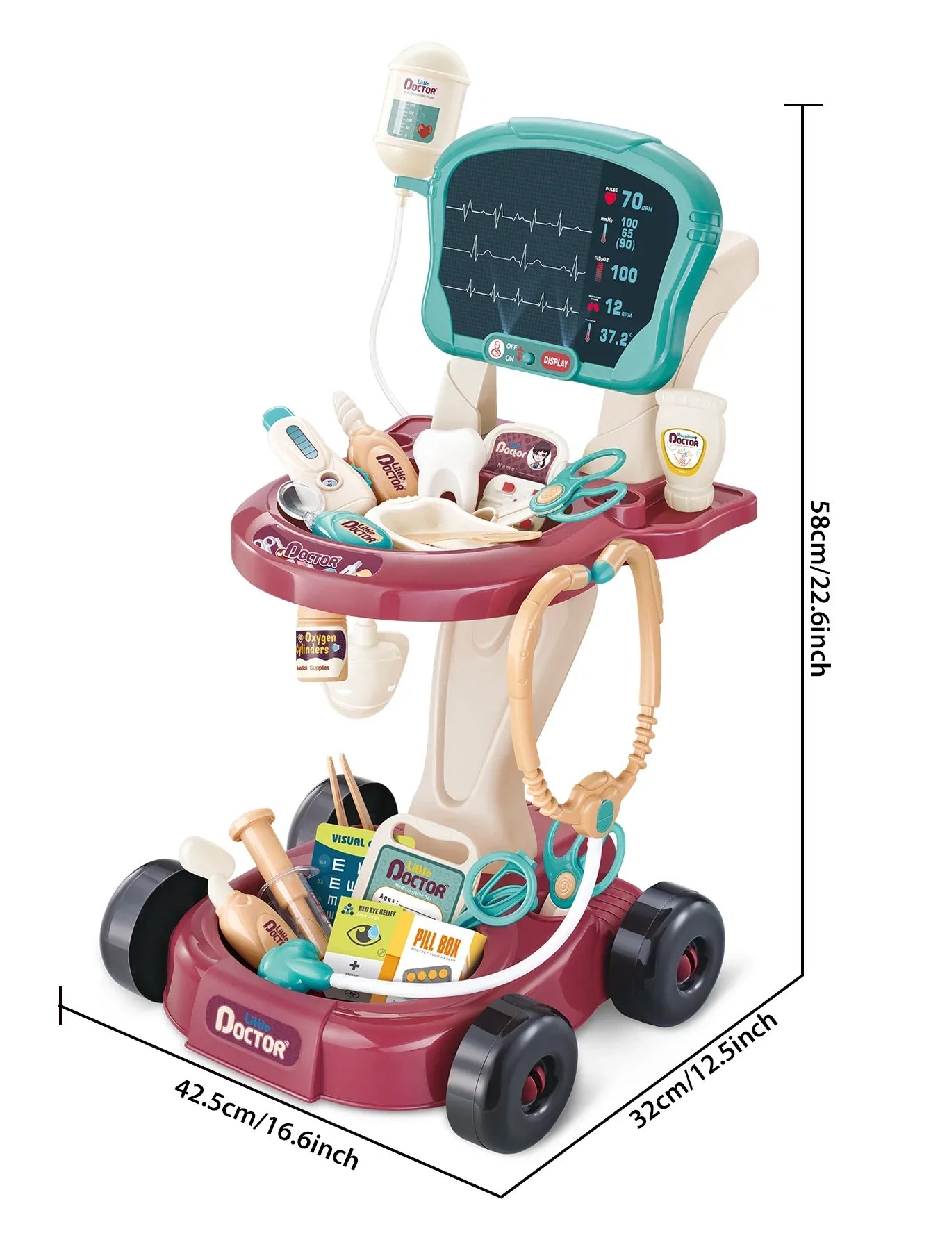 Children's doctor play set with rolling cart, encouraging imaginative games and skill development