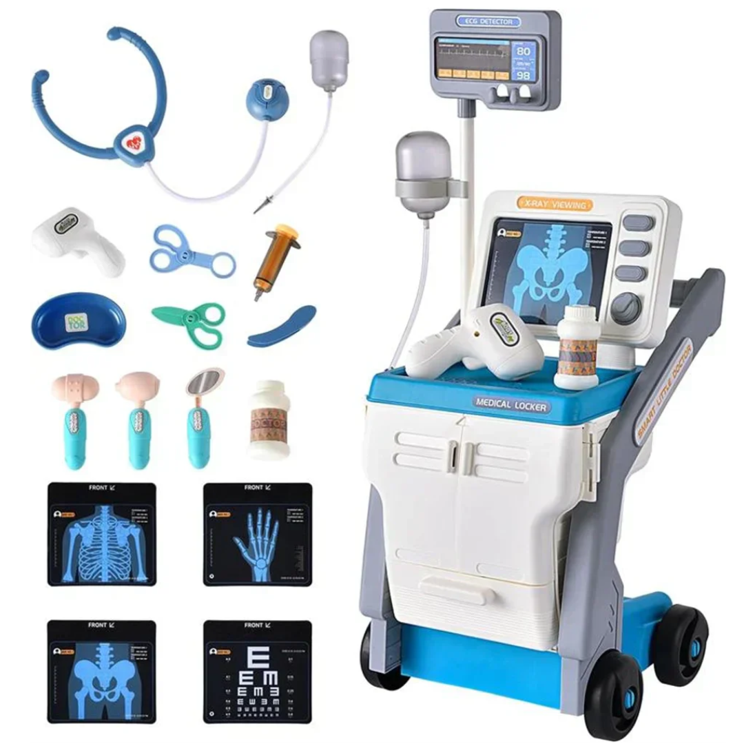 Educational doctor play set on a wheeled cart, perfect for pretend play and learning