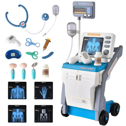 Educational doctor play set on a wheeled cart, perfect for pretend play and learning