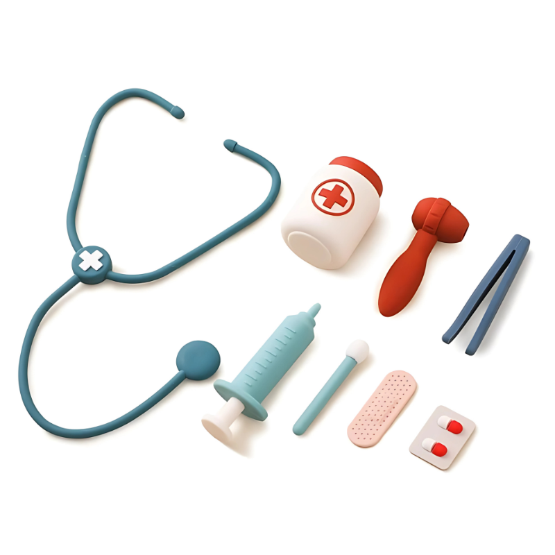 Complete kids doctor play kit with various medical toys for aspiring young doctors