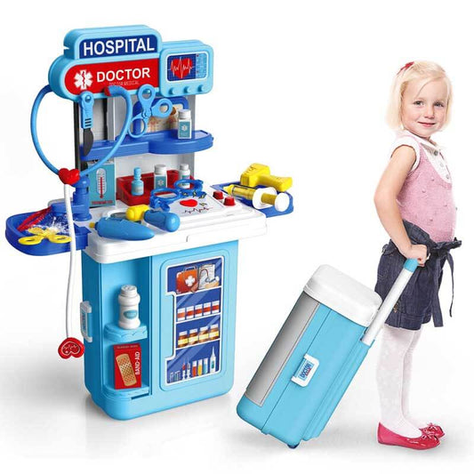Kids Doctor Play Set with medical cart, lights, sounds, and toy accessories, perfect for pretend play