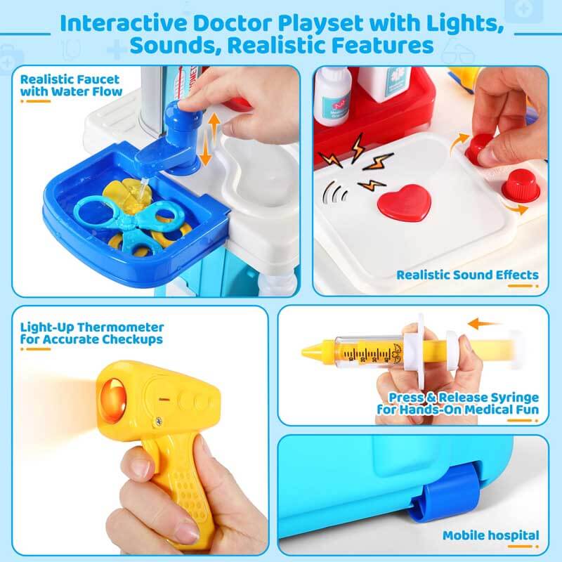 Children's pretend play doctor kit with a portable medical cart, ideal as a Christmas gift