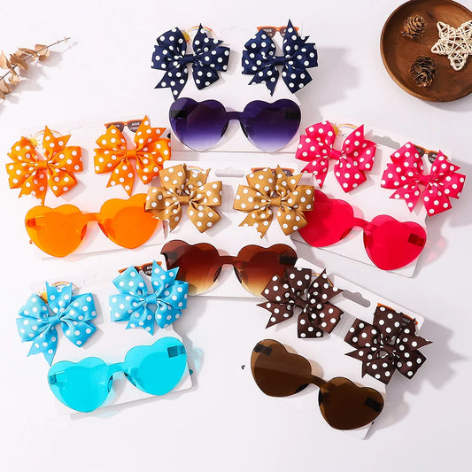 Kids Dot & Heart Sunglasses Hairpin Set, cute wooden clips for toddler girls