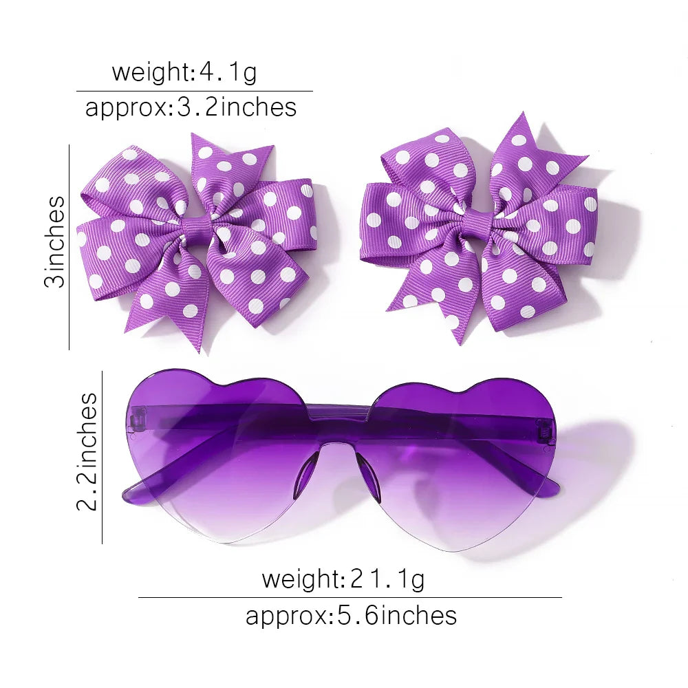 Set of assorted Dot & Heart Sunglasses Hairpins, fun fashion for children