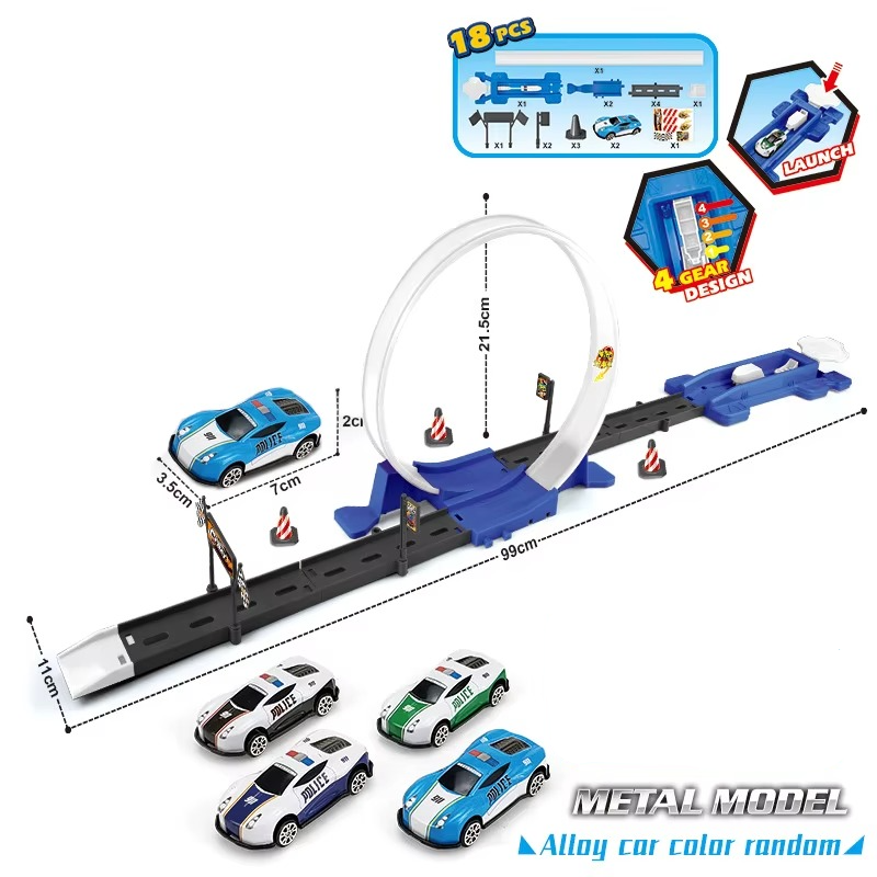 Gift-ready box of a double looping toy race track set, ideal for birthdays or holidays.