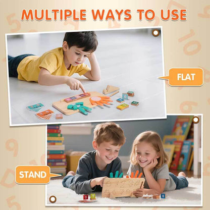 Montessori-inspired double-sided math learning board for children's educational activities.