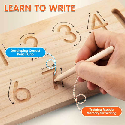 Double-sided wooden math board, an educational toy for kids learning numbers and operations.
