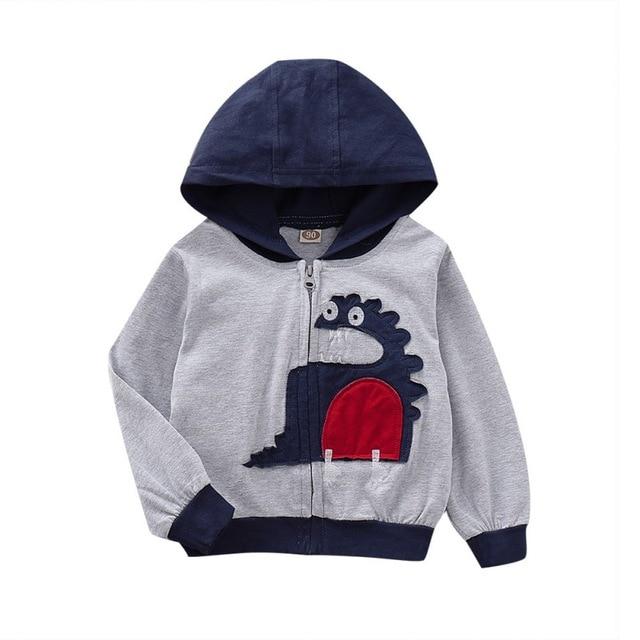 Full length view of kids' dragon embroidered zip-up hooded sweatshirt