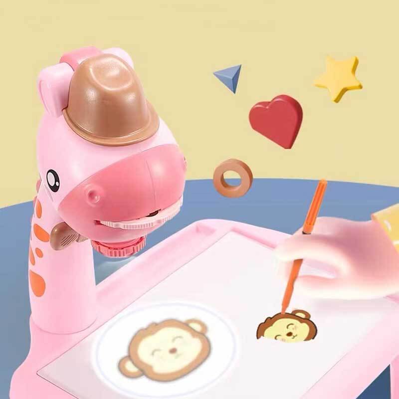 Educational art toy set featuring a giraffe projector and drawing supplies for children.