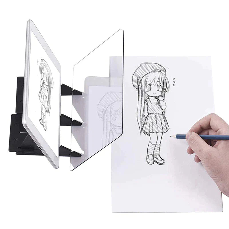 Kids' drawing projector with a child tracing an animal image on paper, an educational toy.