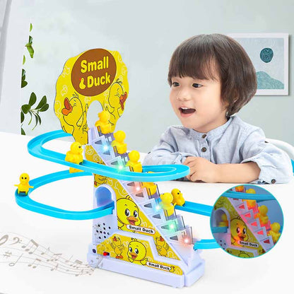 Kids Duck Race Track Climbing Toy, colorful bath toy with musical features for toddlers